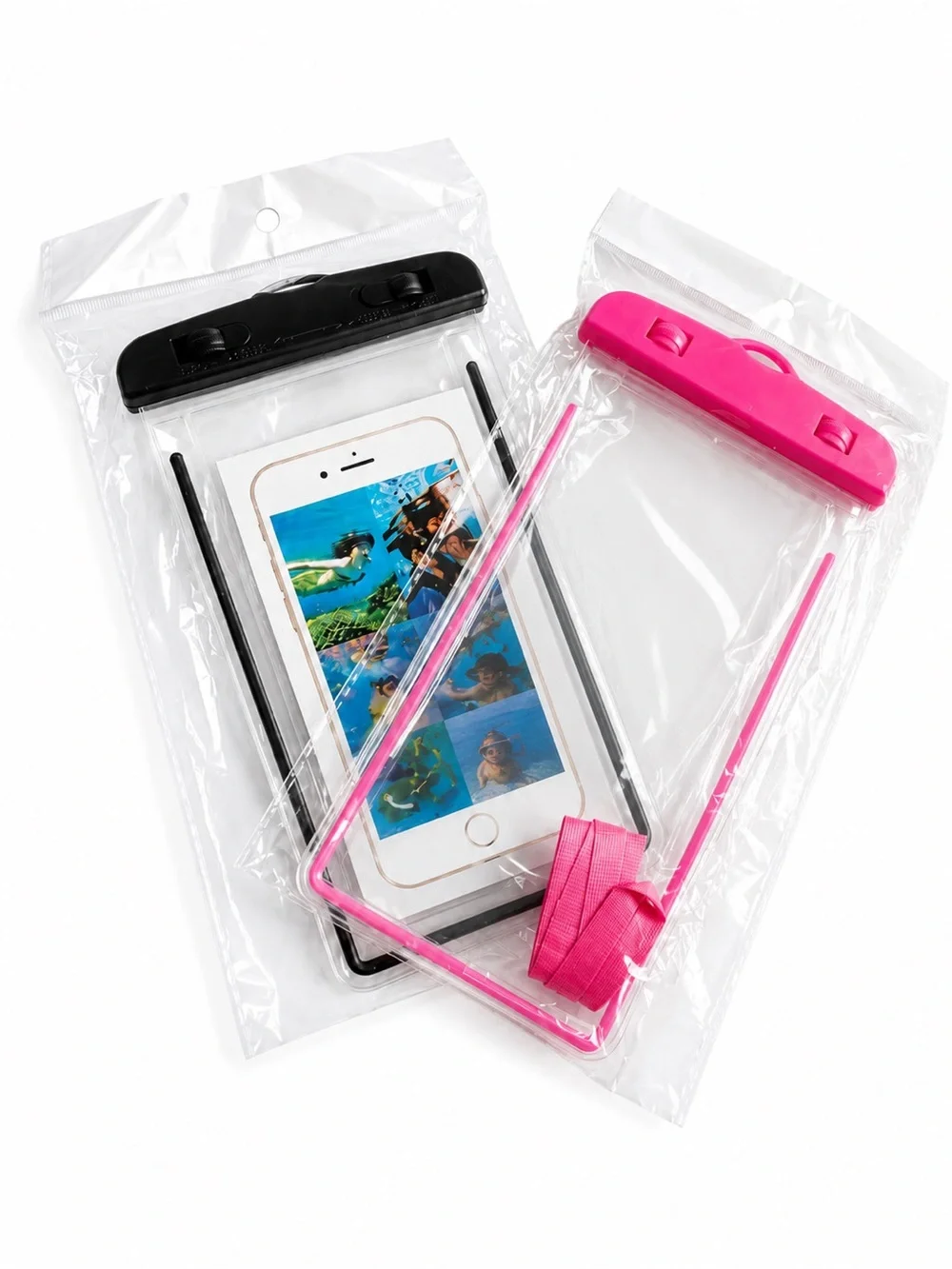 2 Pack- Universal Waterproof Phone Pouch with Lanyard - Pink & Black
